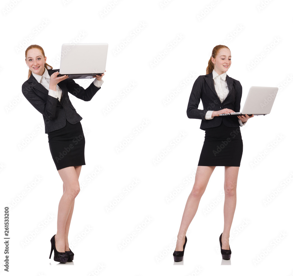 Businesswoman with laptop isolated on white Businesswoman with laptop isolated on white