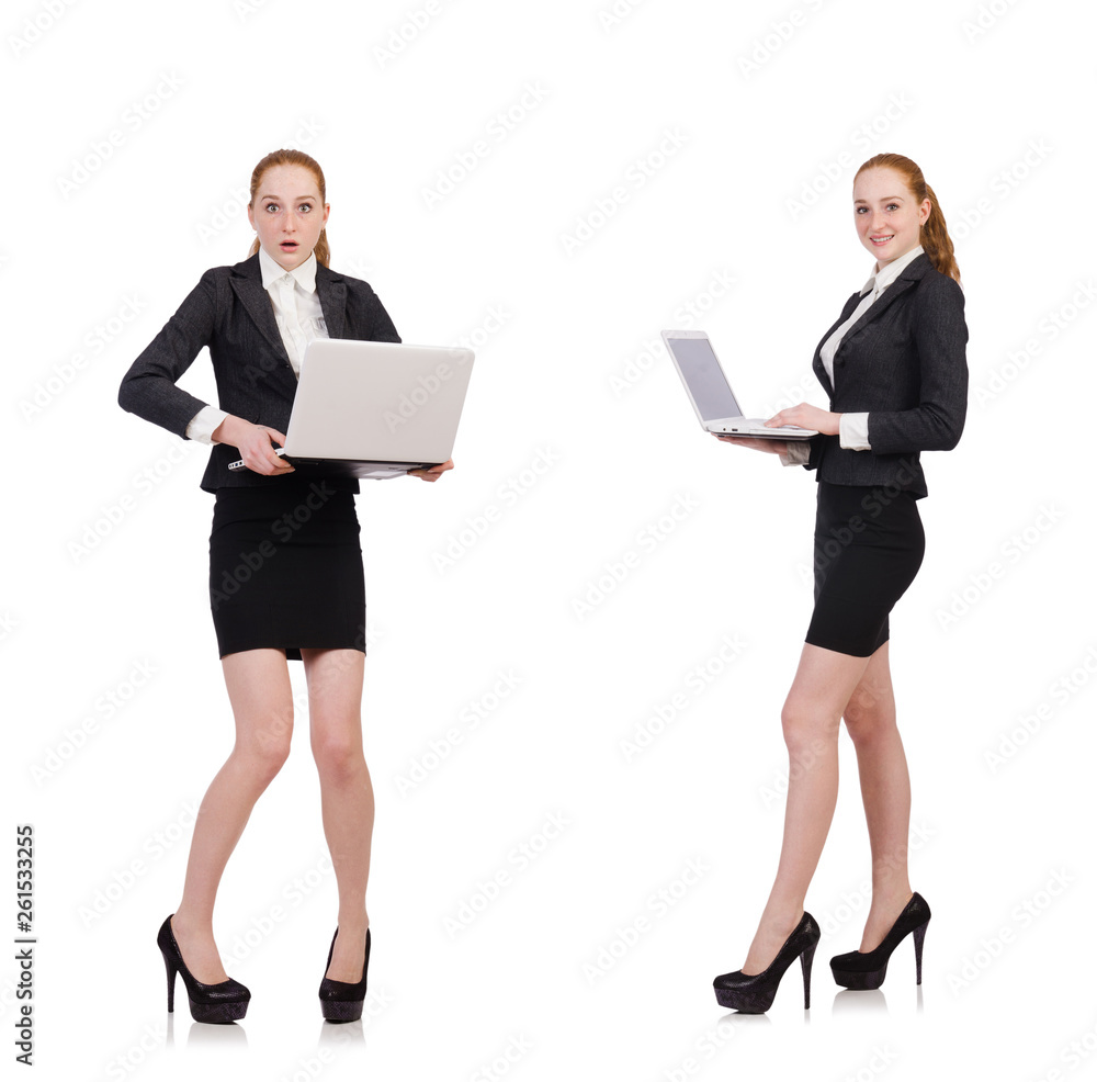 Businesswoman with laptop isolated on white Businesswoman with laptop isolated on white