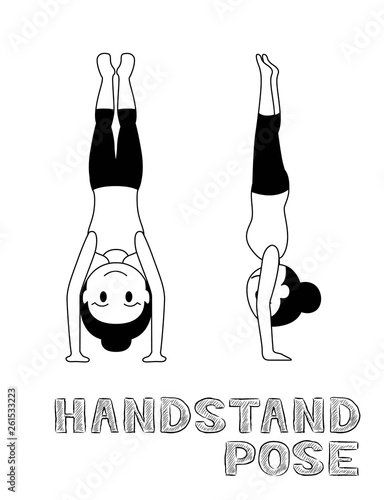 Yoga Handstand Pose Cartoon Vector Illustration Monochrome