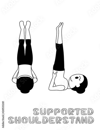 Yoga Supported Shoulderstand Cartoon Vector Illustration Monochrome