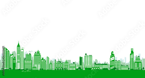 Green city design of building and tree with copy space earth and environment day ecology concept vector illustration