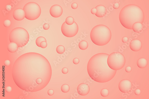 Bubbles coral color on a delicate pink won. Abstract background. Vector illustration