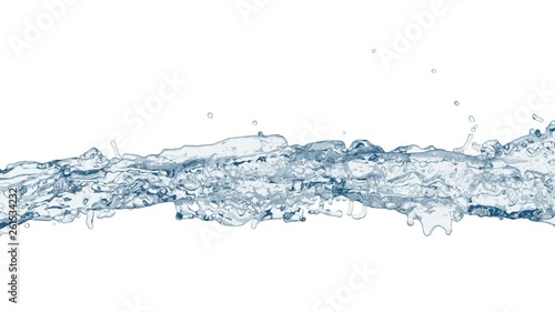 4k blue vortex water flow with a splashes isolated on a white background with alpha matte