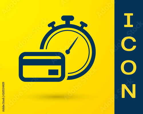 Blue Fast payments icon isolated on yellow background. Fast money transfer payment. Financial services, fast loan, time is money, cash back concept. Vector Illustration