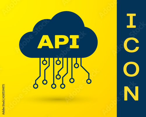 Blue Cloud api interface icon isolated on yellow background. Application programming interface API technology. Software integration. Vector Illustration