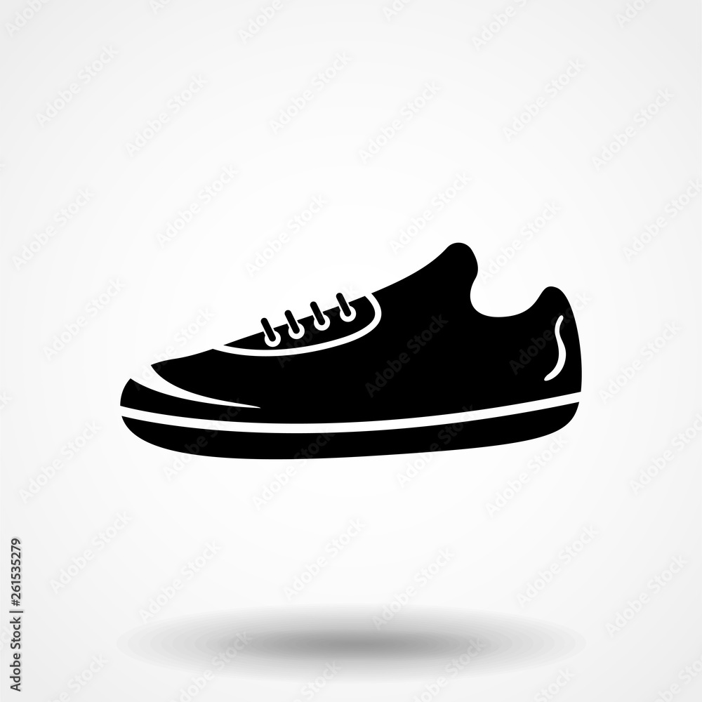 Sneakers silhouette icon. Isolated black sign on white background. Vector Illustration Sneakers silhouette icon. Isolated black sign on white background. Vector Illustration