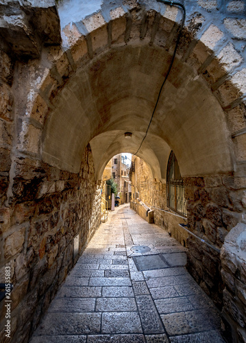 Ancient narrow street  in old city of Jerusalem, Israel © sergei_fish13