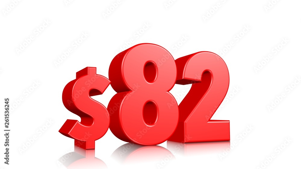 82$ Eighty two price symbol. red text 3d render with dollar sign on white background 82$ Eighty two price symbol. red text 3d render with dollar sign on white background