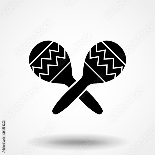Crossed maracas, rumba shakers or shac-shacs musical instrument flat vector icon for music apps and websites isolated on white background. EPS 10