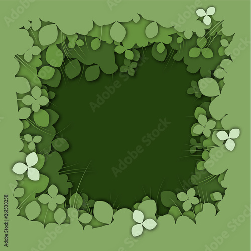 Realistic green layer paper cut clover background