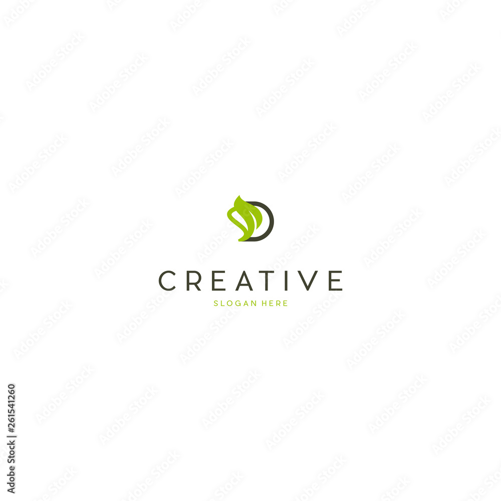 D logo initial letter design template vector with leaf combination, Green eco letters D logo with leaves. /symbol / alphabet / botanical / natural