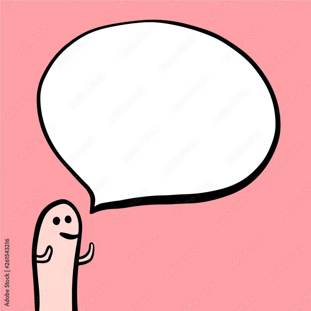 Pink creature long and speech bubble hand drawn illustration cartoon style