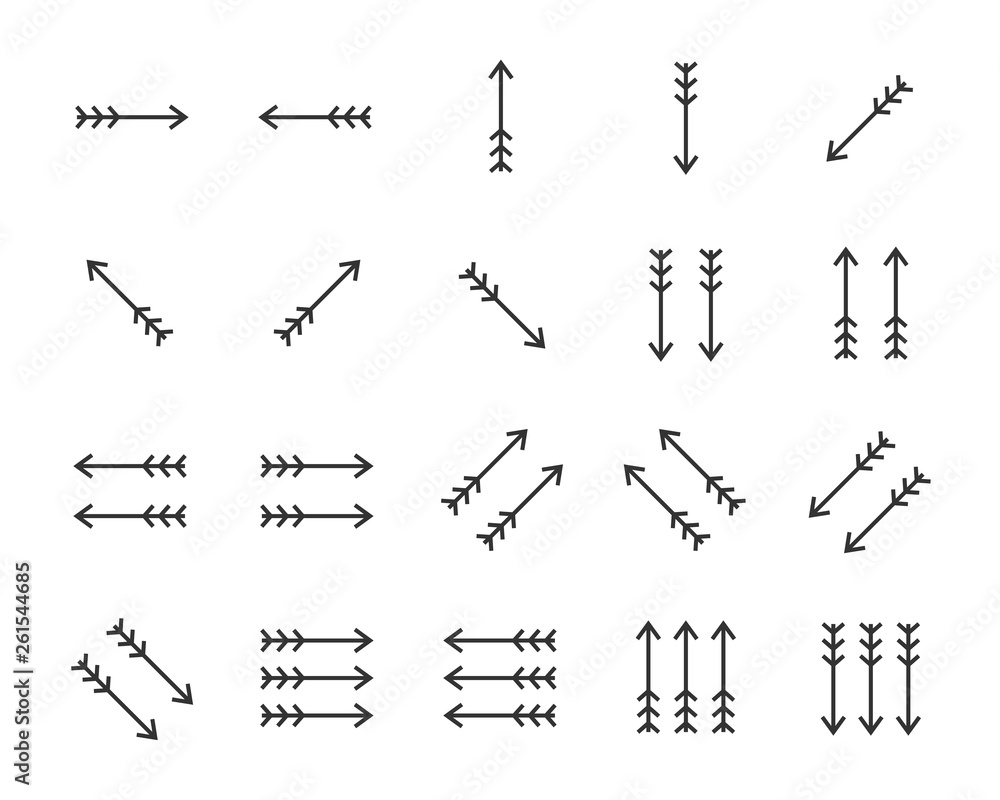 set of arrow icons, such as linear, curve, aiming, next set of arrow icons, such as linear, curve, aiming, next
