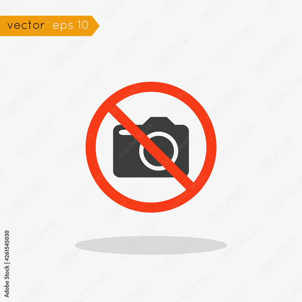Vector icon black camera in the red prohibitive circle on white background Vector icon black camera in the red prohibitive circle on white background