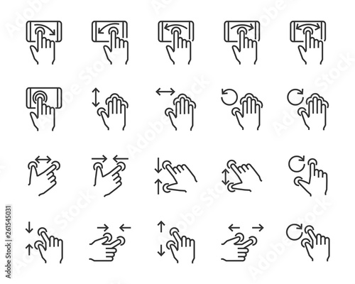 set of hand touchscreen gesture icons, such as hand, app, phone, tap, touch