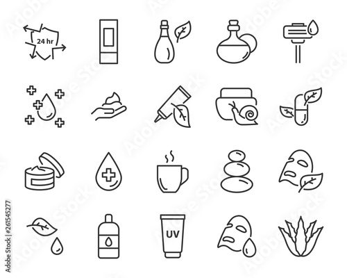 set of skin icons, such as facial, alovera, gel, moisture