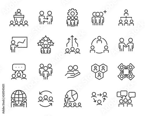 set of business people icons, such as meeting, team, structure, communication, member, group