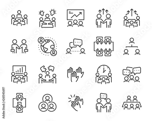 set of business people icons, such as meeting, team, structure, communication, member, group