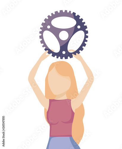 young woman with gear pinion
