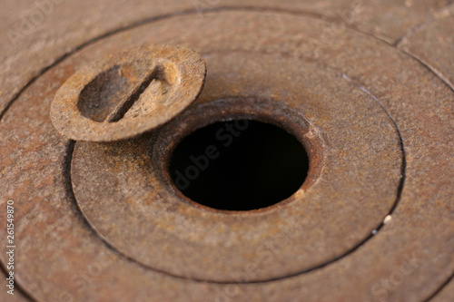 Rust old iron stove open close-up traditional equipment cover base
