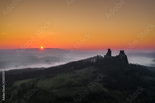 Trosky Castle is a castle ruin in Liberec Region  Czech Republic. Is on the summits of two basalt volcanic plugs. The castle is a landmark in the countryside known as   esk   r  j  Bohemian Paradise .