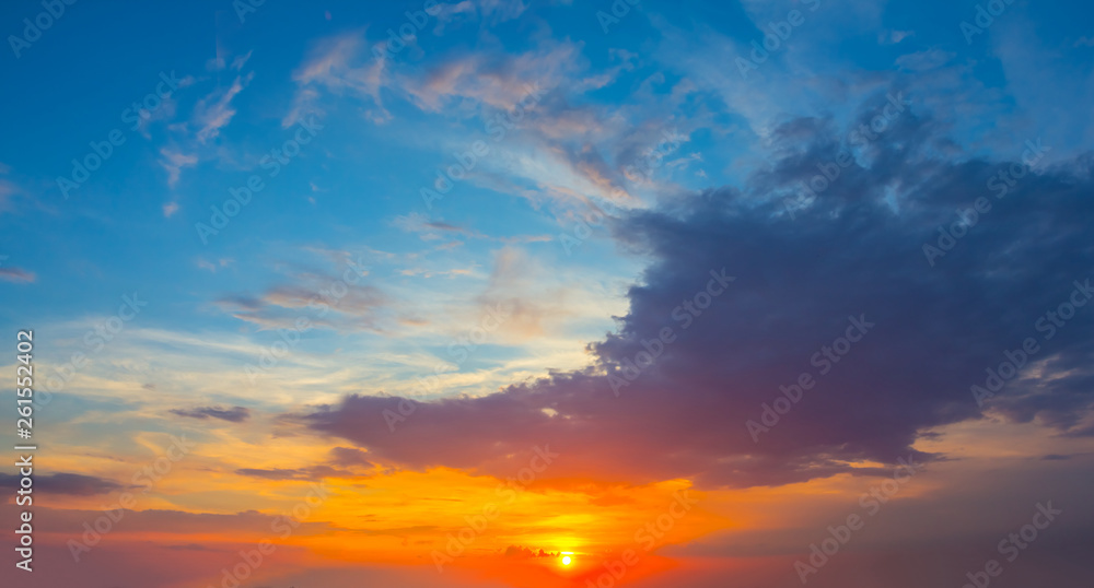 evening cloudy sky with dramatic sunset, natural background