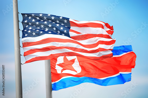 Flags of North Korea and the USA
