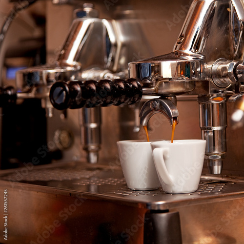 Italian expresso machine with two cups. photo