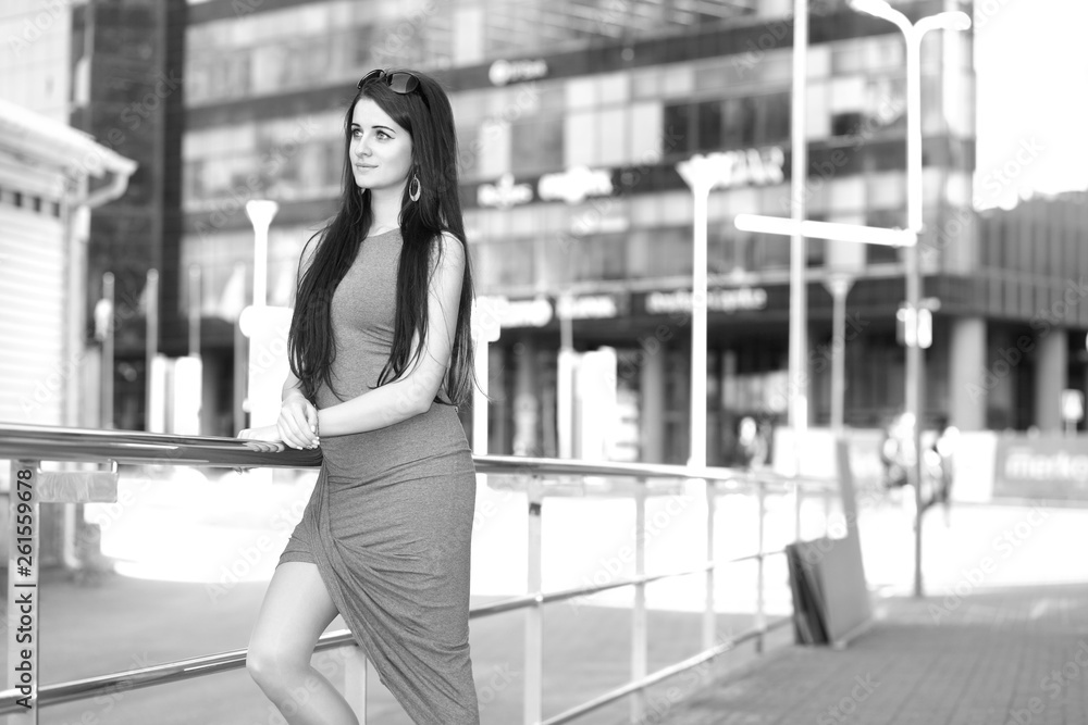 young fashionable girl in the cityscape young fashionable girl in the cityscape