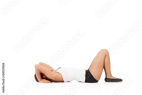 Pretty sporty woman in doing yoga