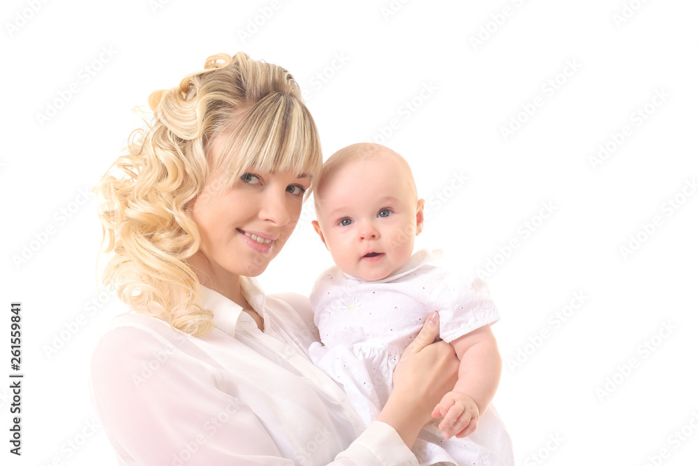 cheerful beautiful young woman holding baby in hands cheerful beautiful young woman holding baby in hands