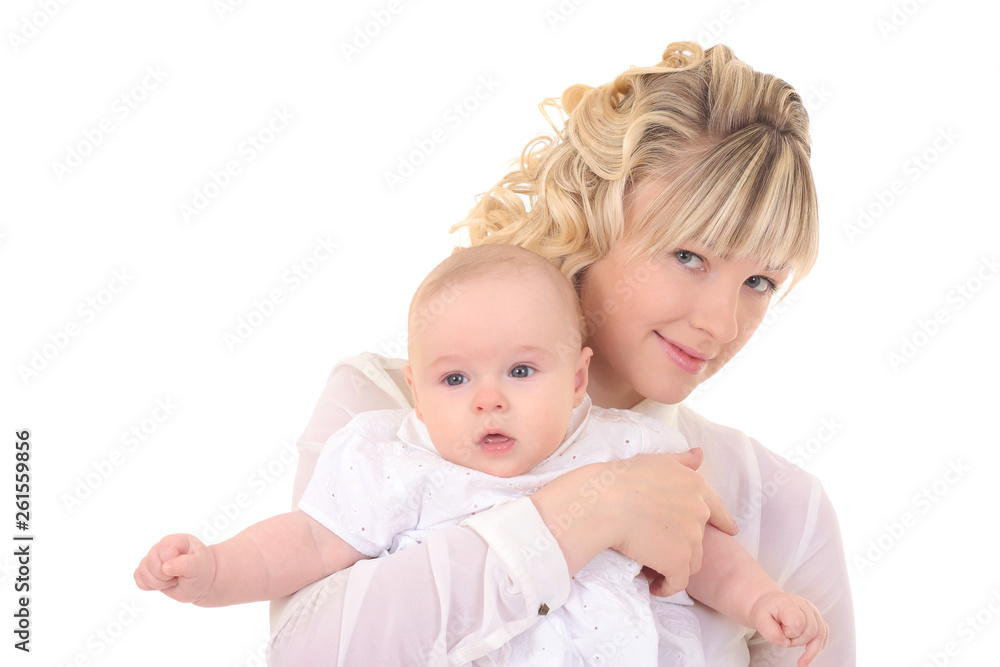 cheerful beautiful young woman holding baby in hands cheerful beautiful young woman holding baby in hands