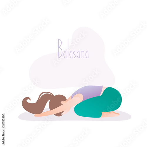 Girl doing yoga pose,Child's Resting Pose or Balasana asana in hatha yoga, photo