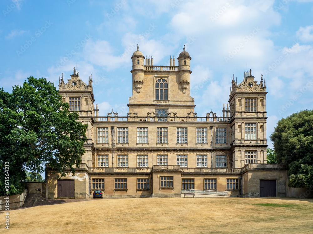 Renaissance Wallaton Hall in Nottingham, England, UK. Built in 16th  as a country house of Elizabeth I, surrounded by a big park. It is now publicly owned by Nottingham City Council. Front view