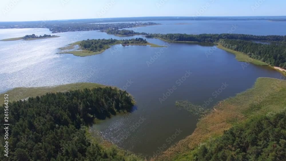 Aerial Panorama Of Islands And Town On Lake Seliger, Russia Aerial Panorama Of Islands And Town On Lake Seliger, Russia