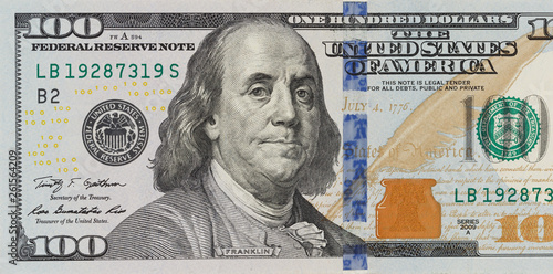 The denomination hundred dollars on isolated white background