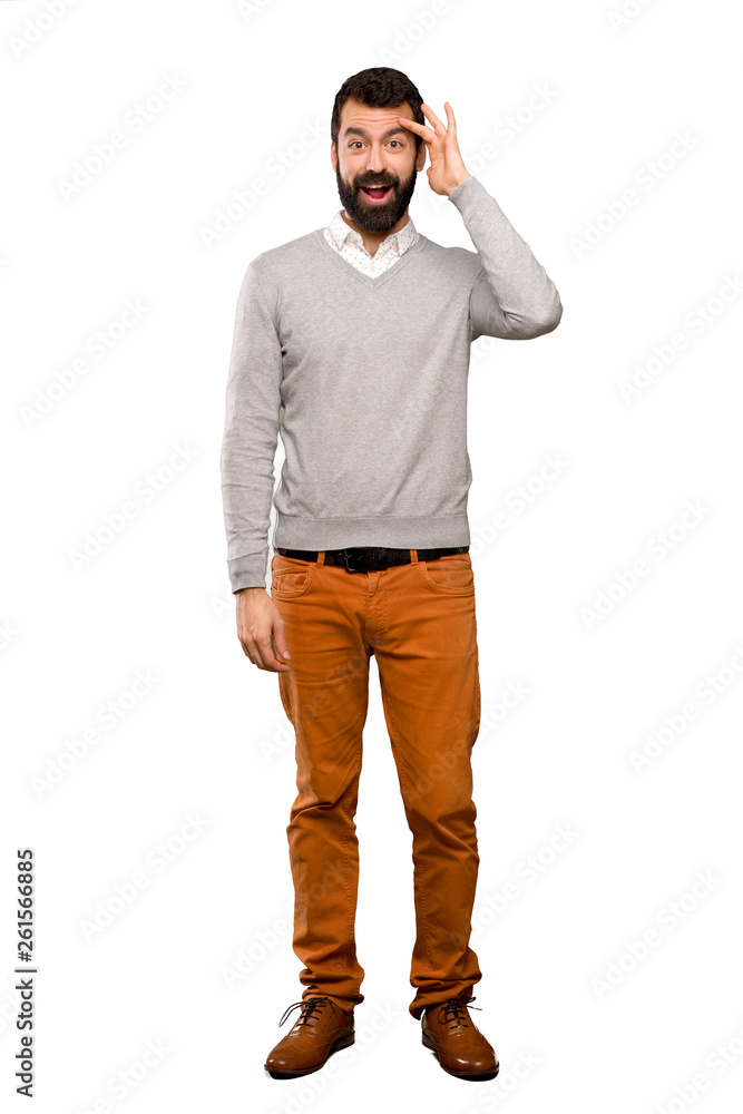 Handsome man has just realized something and has intending the solution over isolated white background Handsome man has just realized something and has intending the solution over isolated white background