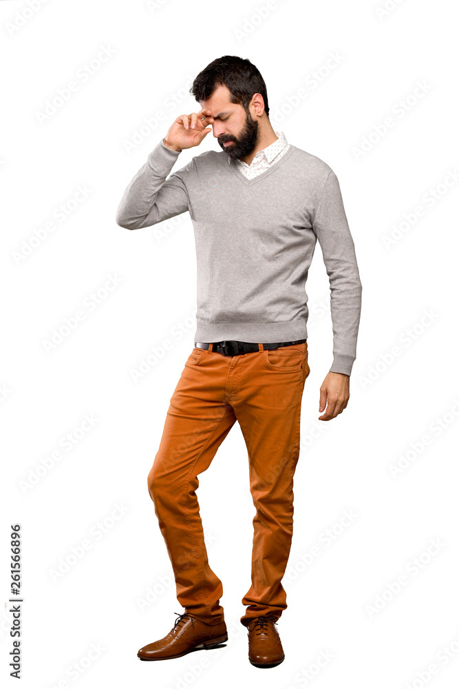 Handsome man with tired and sick expression over isolated white background Handsome man with tired and sick expression over isolated white background