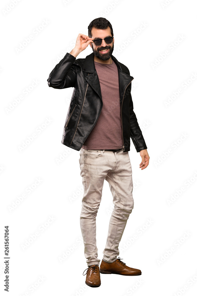 Handsome man with beard with glasses and surprised over isolated white background Handsome man with beard with glasses and surprised over isolated white background