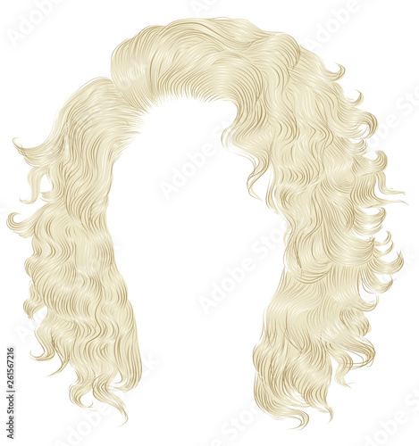long curly hairs  light blond  colors .  beauty fashion style . wig .
