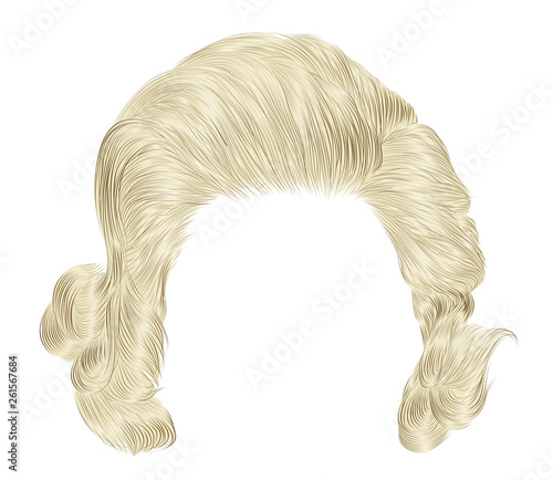 trendy  woman curly hairs blond color . medium length . beauty style . realistic  3d .