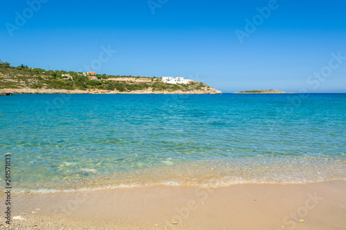 Marathi beach with fine sand and shallow calm water. West Crete, Greece