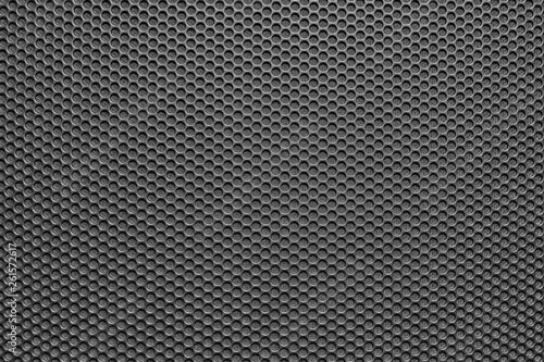 Perforated metal (chrome, steel, iron, silver) texture, metallic backdrop, acoustic speaker grill surface with little round holes