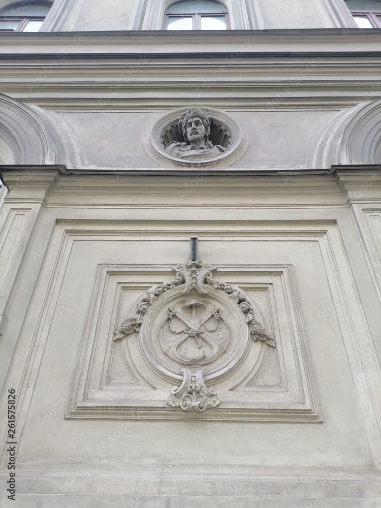 patterns and bas-reliefs of the facade of the old building  