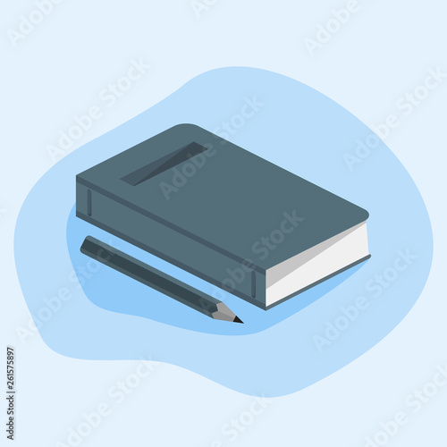 Concept of education, course of study, stack of books, pencil.