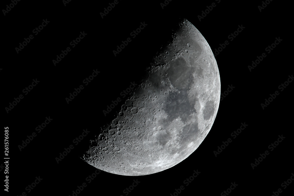 The crescent moon, detail of the craters