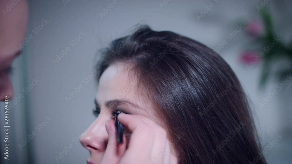 4k Model in Beauty Salon, Make-up Artist Working on Eyes 4k Model in Beauty Salon, Make-up Artist Working on Eyes