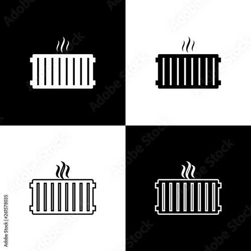 Set Heating radiator icons isolated on black and white background. Line, outline and linear icon. Vector Illustration