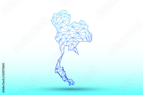 Thailand map vector of blue color geometric connected lines using triangles on light background illustration meaning strong network