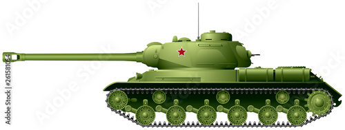 Tank, World War II Soviet heavy tank IS-2 or IS-122 from Joseph Stalin IS tank series, weapon realistic vector illustration based on original ISU-122 photo with some changes